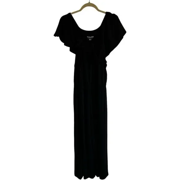 Soft Surroundings Ruffle Boat Neck Black Jumpsuit Size Petite Large Closet Stapl